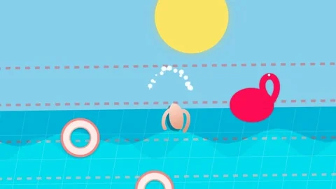 2D Animation Swimming Pool with Swimmer and Flamingo Float at Sunset Stock Footage 333495974
