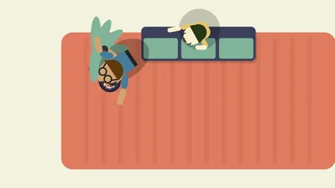 2D Animation Top Down View Of Girl Dancing While Woman Sits On Sofa Stock Footage 341302029