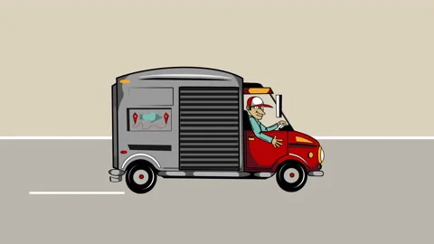 2D animation of truck full of different goods and parcels moving a street. Stock Footage 132368107