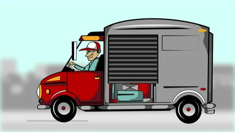 2D animation of truck full of different goods and parcels moving city background 스톡 동영상 142990454