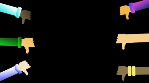 2D animation of various cartoon hands giving a thumbs down. Transparent black ba Stock Footage 319896604