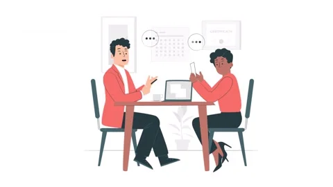 2d animation video boy and girl sitting on chair each other talking communicate Stock Footage 277414160