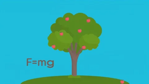 2d Apple Falling From Newton's Apple Tree With F=Mg Formula Видео 305159358