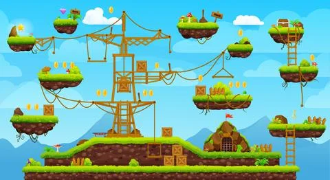 2d arcade game level map interface with platforms Stock Illustration
