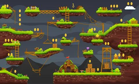 2d arcade game night jumping level map interface Stock Illustration