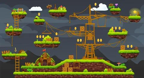2d arcade game night level map interface landscape Stock Illustration
