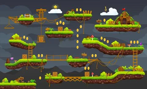 2d arcade, retro game night level map interface Stock Illustration