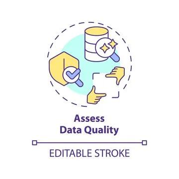 2D assess data quality concept linear icon Stock Illustration