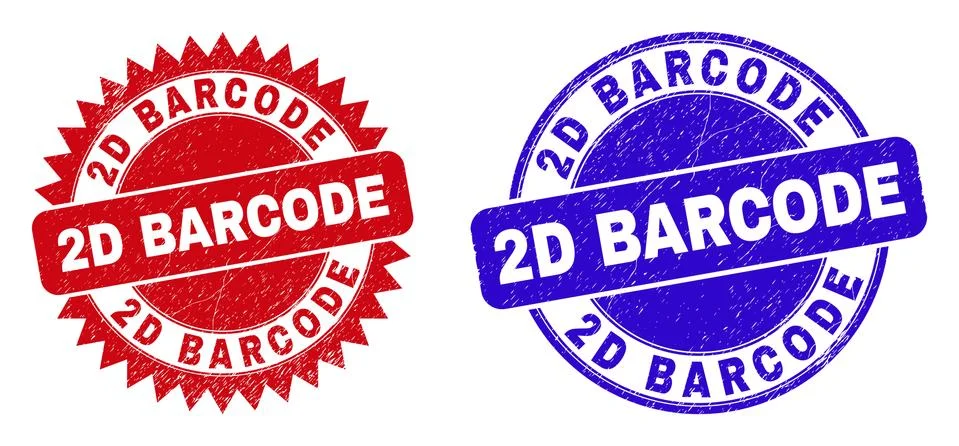 2D BARCODE Round and Rosette Seals with Unclean Surface Stock-Illustration
