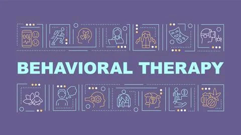 2D behavioral therapy text with multicolor thin linear icons Illustrazione stock