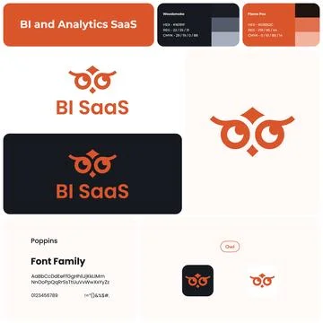 2D BI and analytics SaaS brand template with owl logo Stock Illustration