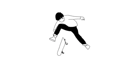 2d black and white animation of skateboard flip trick Stock Footage 296364062