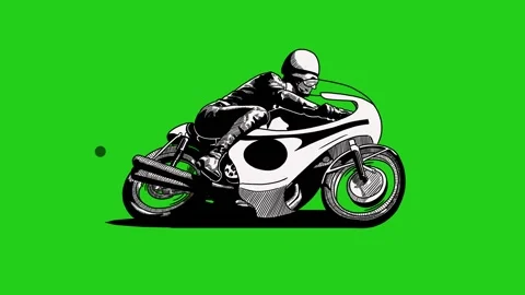 2d black and white classic motobike animation cornering Stock Footage 296364052