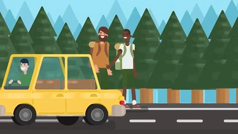 2D Black And White Super happy Guys Hitchhiking Vídeo Stock 304963989