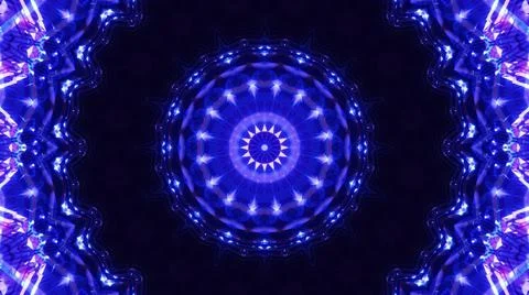 2D black background with vibrant blue circular kaleidoscope patterns on it Stock Illustration