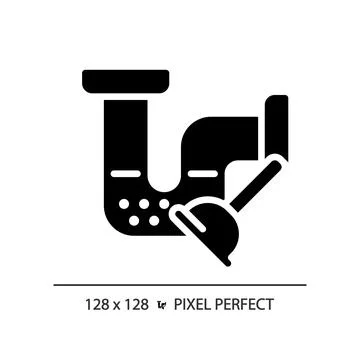 2D black glyph style drain blockage and plunger icon Stock Illustration