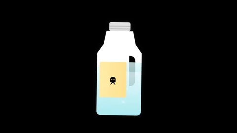 2D Bleach Bottle Icon with Toxic Skull Warning and Swirling Liquid Motion Stock Footage 346611845