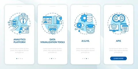 2D blue data democratization concept with line icons 스톡 일러스트