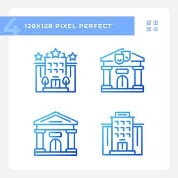 2D blue gradient building icons set Ilustración de archivo