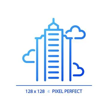 2D blue gradient thin line skyscraper icon Stock Illustration