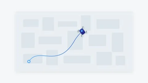 2D Blue Indigo Drone Icon Flying Along Smooth Curved Path on Minimalist Map.. Stock-Footage 346202455