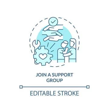 2D blue line icon join a support group concept Stock Illustration