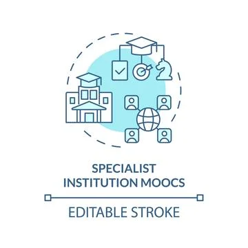 2D blue linear icon specialist institution MOOCs concept Stock Illustration