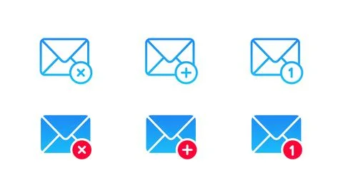2d blue mail envelope icon set with marker new message isolated on white ba.. Stockillustratie