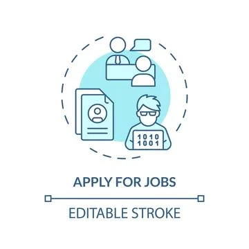 2D blue thin line apply for jobs icon concept Stock Illustration