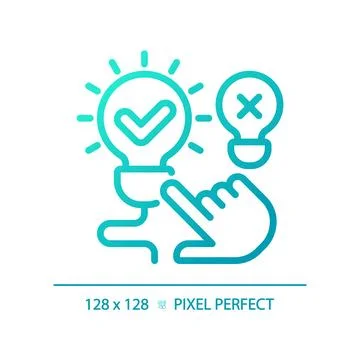 2D blue thin line gradient illuminated light bulb icon Illustrazione stock