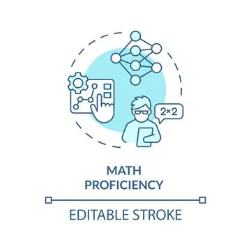 2D blue thin line icon math proficiency concept 스톡 일러스트