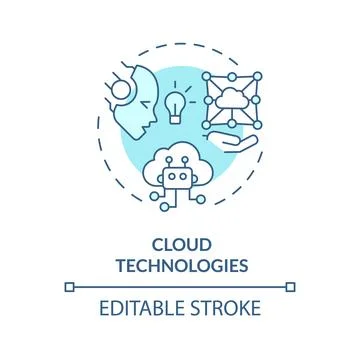 2D blue thin line icon cloud technologies concept 스톡 일러스트