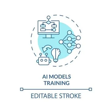 2D blue thin line icon AI models training concept Illustrazione stock
