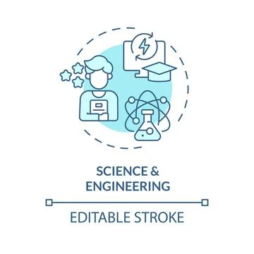 2D blue thin line icons science and engineering concept Stock Illustration