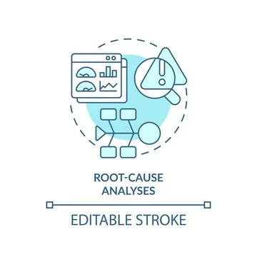 2D blue thin linear icon root cause analysis concept Stock Illustration