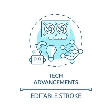 2D blue thin linear icon tech advancements concept Stock Illustration