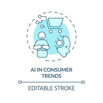 2D blue thin linear icon AI in consumer trends concept Stock Illustration