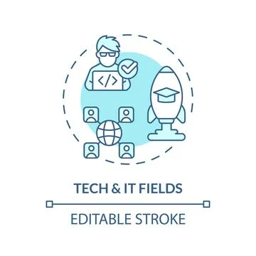 2D blue thin linear icon tech and IT fields concept Stock Illustration
