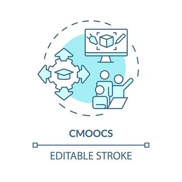 2D blue thin linear icon cMOOCs concept Stock Illustration