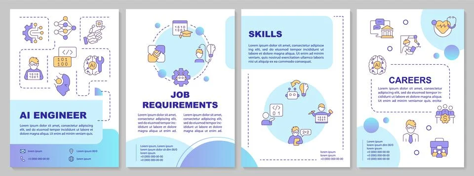 2D brochure with AI engineer linear icons Stock Illustration