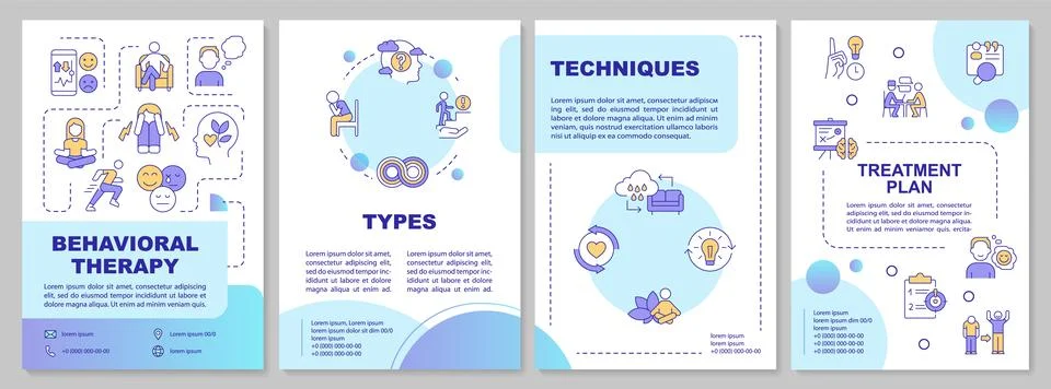 2D brochure with behavioral therapy linear icons Stock Illustration