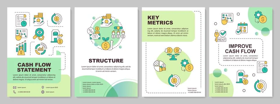 2D brochure with cash flow gradient icons 스톡 일러스트