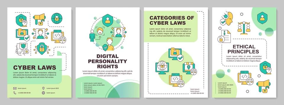 2D brochure with cyber law gradient thin line icons Stock Illustration