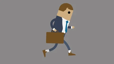 2D Business Man Running with Briefcase Animation Stock Footage