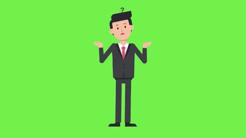 2D Business man in suit thinking or confused on green background Stock Footage 265149453