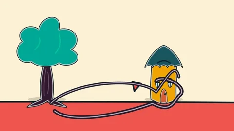 2D Cartoon Animation Of A Line Squeezing A House And A Starburst Video stock 341373104
