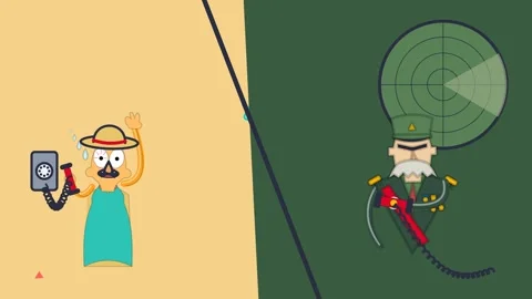 2D Cartoon Animation Of Stressed Man Calling Military General On Rotary Phone Stock Footage 341398545
