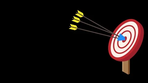 2D cartoon arrows fly past, do not hit and hit the target Stock Footage 105920944