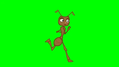 2d cartoon character of ant running, circling on hands, green screen. Stock Footage 295535534