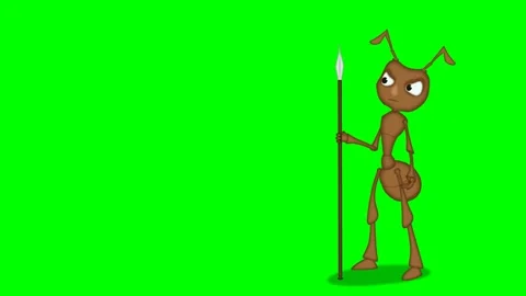 2d cartoon character of guard ant crawling, looking around, green screen. Stock-Footage 295535535